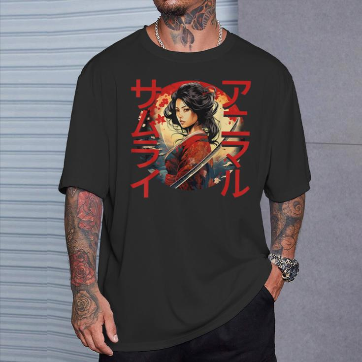 Coole Samurai-Damen Kriegerin Japanische Ninja Damen Kawaii T-Shirt Geschenke für Ihn