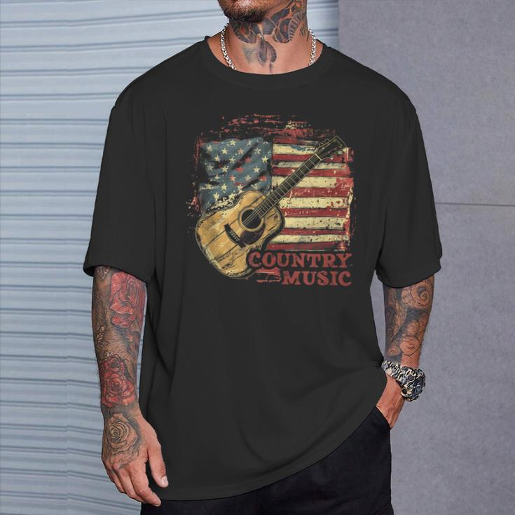 Country Music Outlaw Western Usa Patriotic Vintage Guitar T-Shirt Gifts for Him