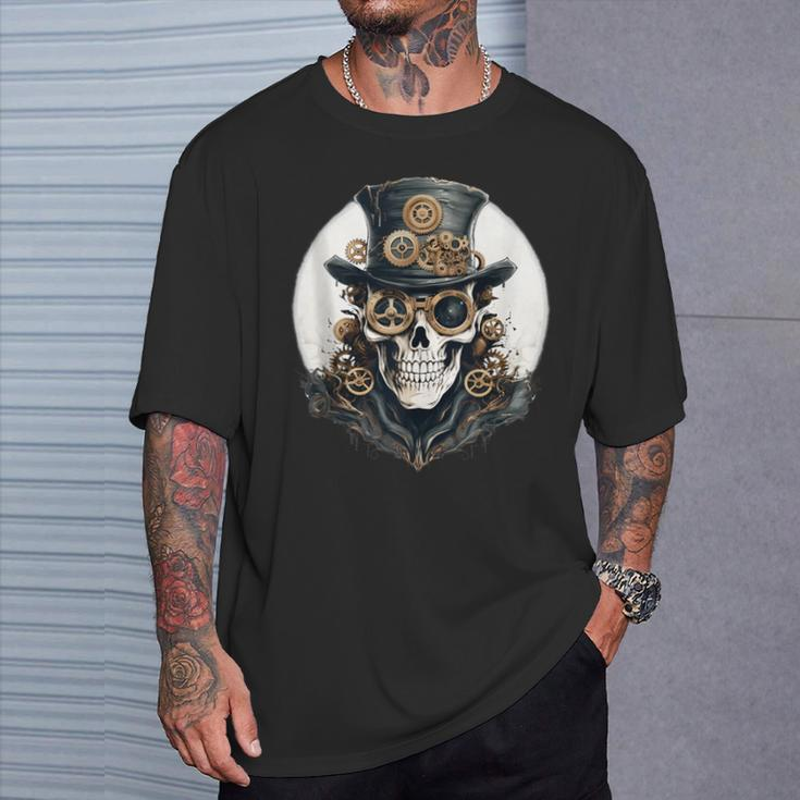 Creepy Steampunk Skulls And Gears Inspiration Graphic T-Shirt Gifts for Him
