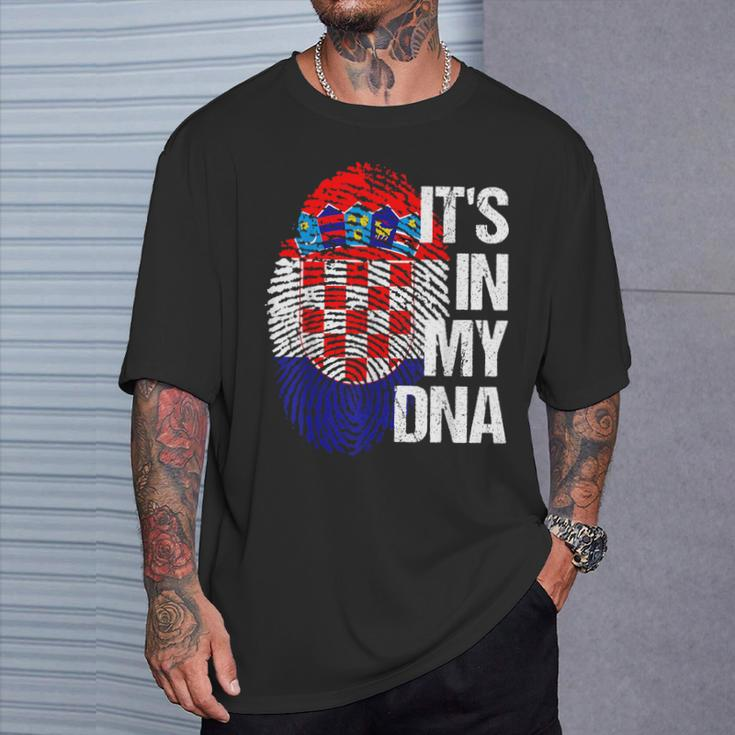 Croatia Hrvatska Flag Home Roots Fingerprint Dna T-Shirt Geschenke für Ihn
