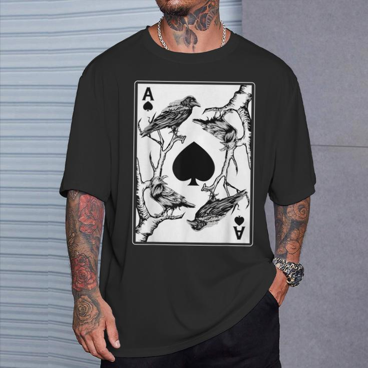 Crow And The Ace Of Spade Occult Death Aesthetic Tarot Card T-Shirt Gifts for Him