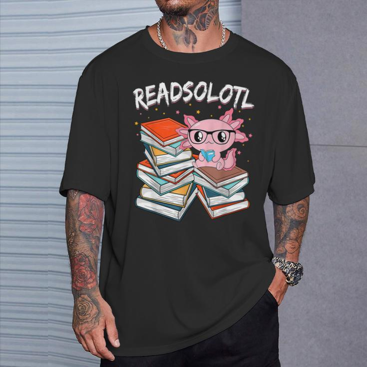 Cute Axolotl Read Book Readsolotl Axolotl Reading Books T-Shirt Gifts for Him