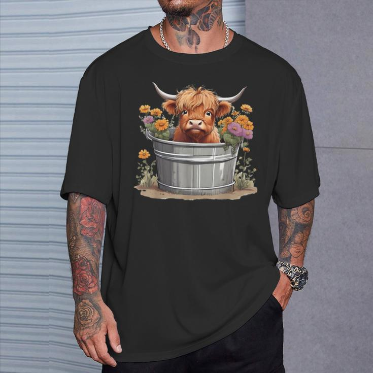 Cute Baby Highland Cow With Flowers Love Spring Pastel T-Shirt Gifts for Him