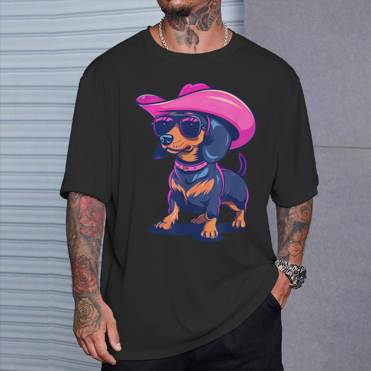 Cute Dachshund Pink Cowboy Hat Wiener Sausage Dog Puppy T-Shirt Gifts for Him