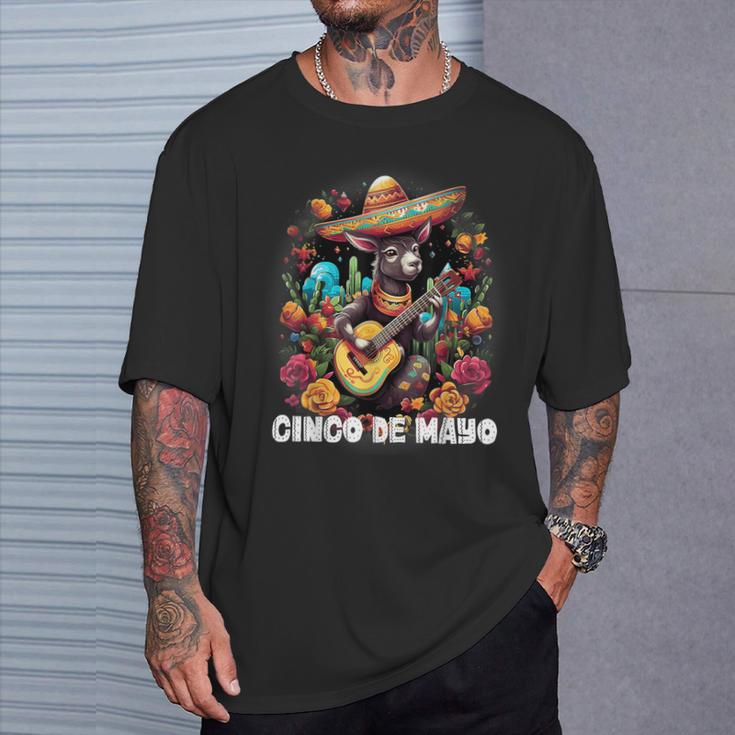 Cute Donkey Cinco De Mayo Mexican Party Guitar Music Apparel T-Shirt Gifts for Him