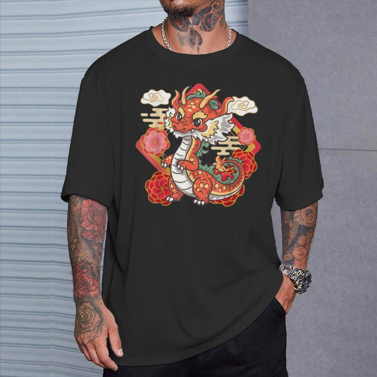 Cute Red Chinese New Year Of The Dragon 2024 Lunar Zodiac T-Shirt Gifts for Him