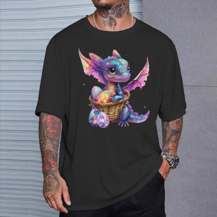 Cute Space Dragon Collecting Easter Eggs Basket Galaxy Theme T-Shirt Gifts for Him