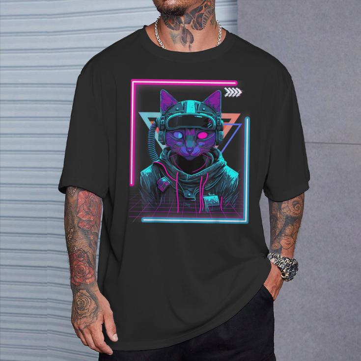 Cyberpunk Cat Kitty Punker Futuristic Cyber Punk T-Shirt Geschenke für Ihn