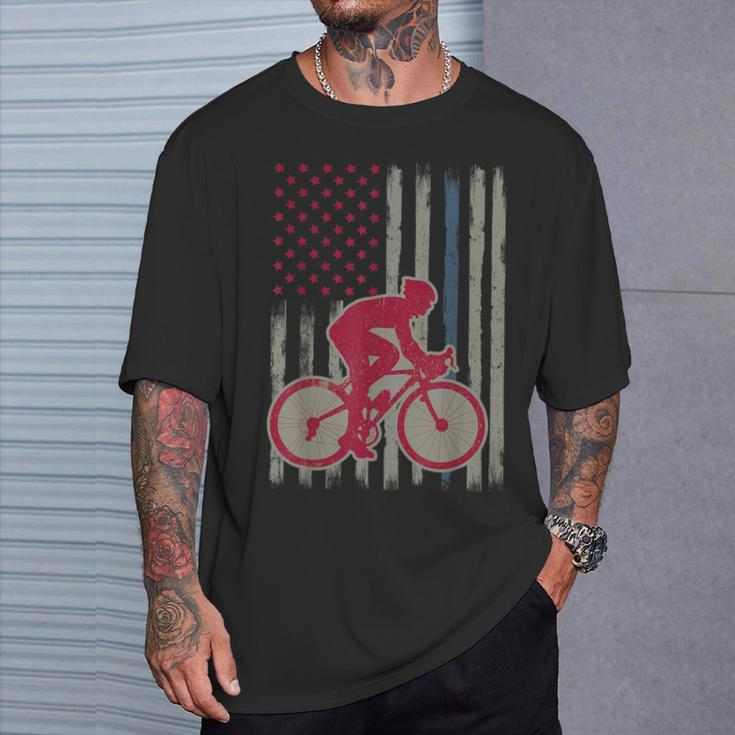 Cycling American Flag Patriotic Usa 4Th Of July Vintage T-Shirt Gifts for Him