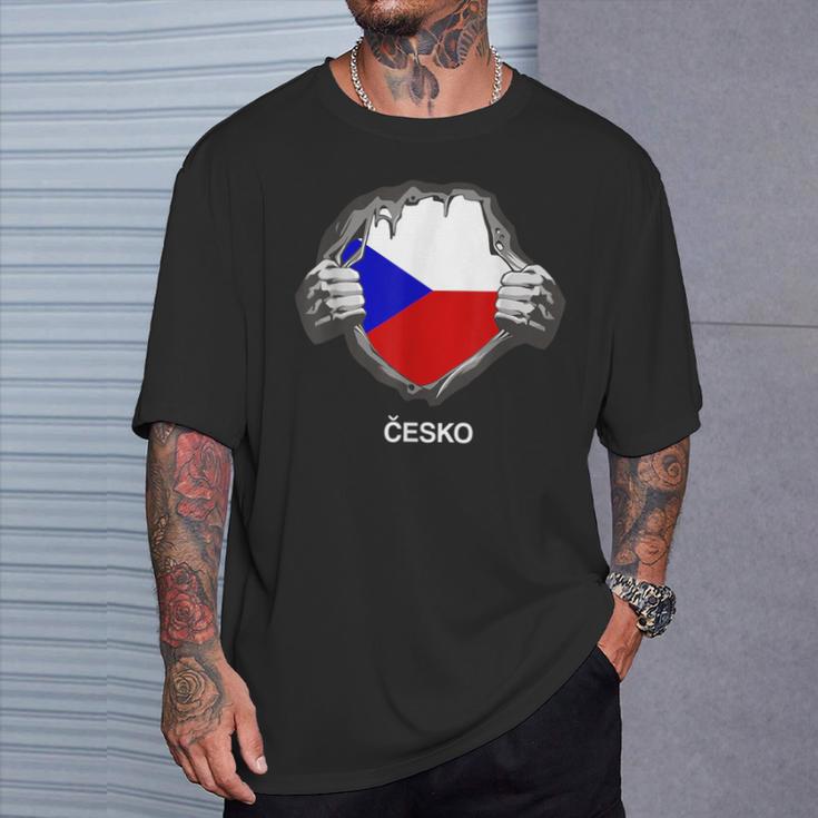 Czech Flag Cesko Heart Pride Roots T-Shirt Geschenke für Ihn