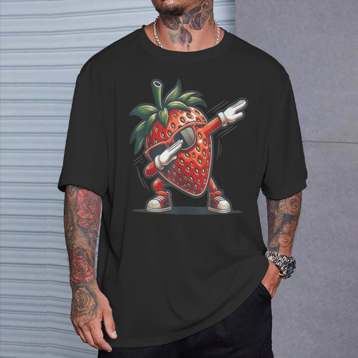 Dab Strawberry Dancing Dabbing Strawberry Fruit T-Shirt Gifts for Him