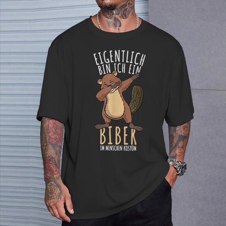 Dabbing Biber Kostüm Jungen Waldtier Black T-Shirt Geschenke für Ihn