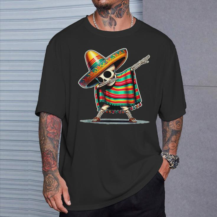 Dabbing Mexican Skeleton Poncho Cinco De Mayo Let's Fiesta T-Shirt Gifts for Him
