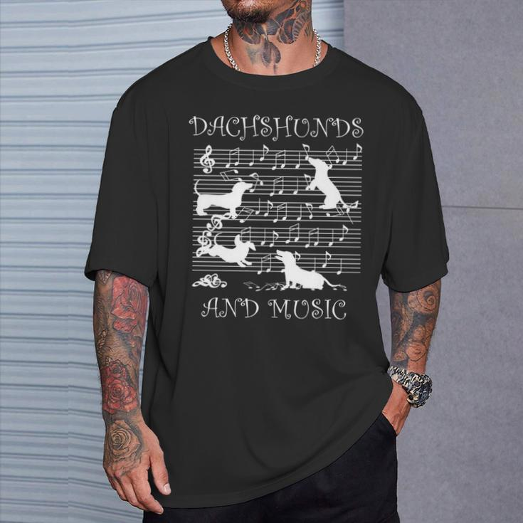 Dachshund Music Notes Musician Clef Piano T-Shirt Gifts for Him