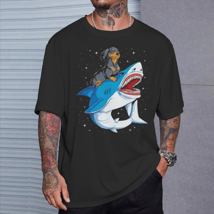 Dachshund Shark Kids Boys Men Space Galaxy Jawsome T-Shirt Gifts for Him