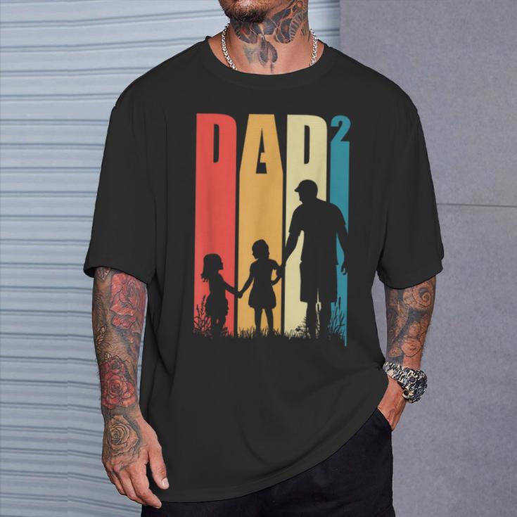 Dad 2 Kinder Lustigateratertag Geschenk Herren Männer T-Shirt Geschenke für Ihn