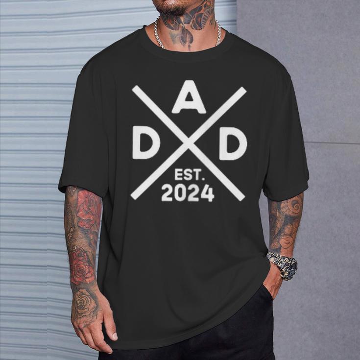 Dad Est 2024 Saltire Dad 24 Logo Level Up To Dad 2024 T-Shirt Geschenke für Ihn