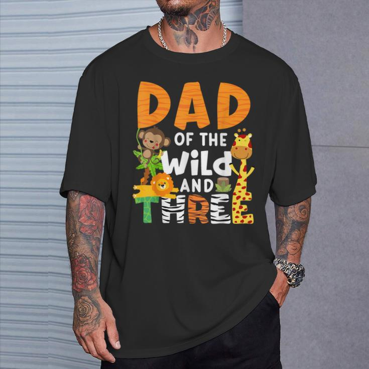 Dad Of The Wild And 3 Three Jungle Zoo Theme Birthday Safari T-Shirt Gifts for Him