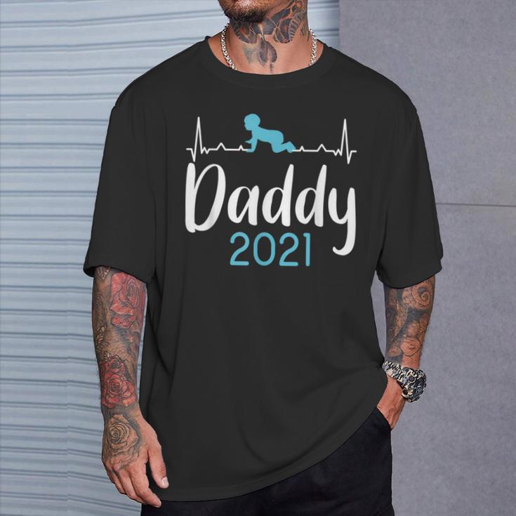 Daddy 2021 Baby Heartbeat Ecg Fatherhood Pregnancy T-Shirt Gifts for Him