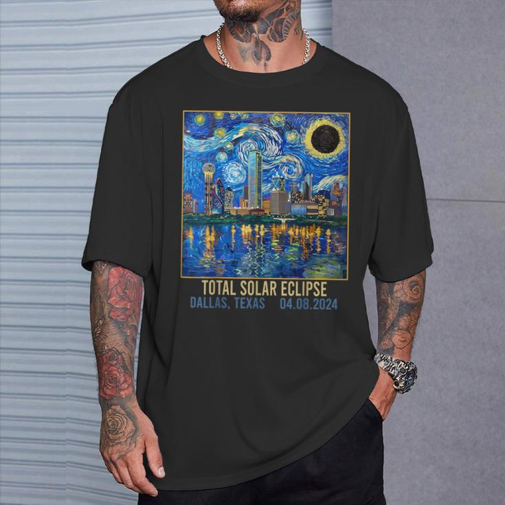 Dallas Texas Skyline Artistic Total Solar Eclipse 2024 T-Shirt Gifts for Him