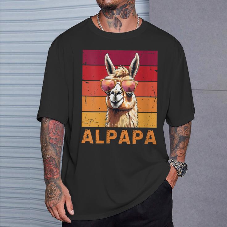 Damen Alpapa Alpaka Fan Lama Fan Liebhaberatertag Tiere Papa Mit-Ausschnitt T-Shirt Geschenke für Ihn