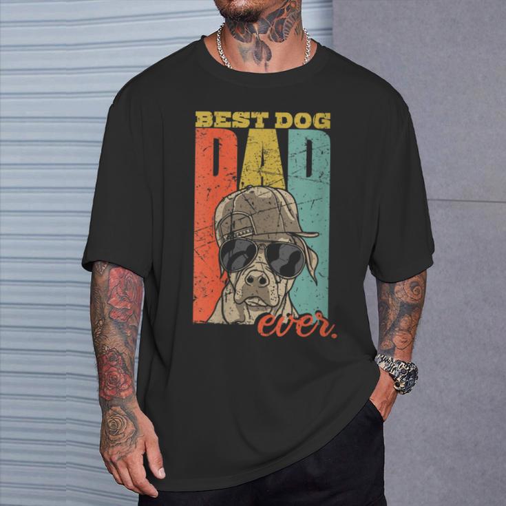 Damen Best Dog Dad Ever Hundepapa Hund Papa Mit-Ausschnitt T-Shirt Geschenke für Ihn