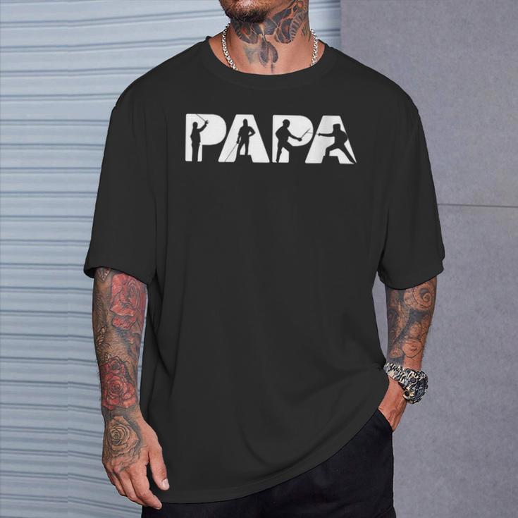 Damen Fechtendes Papa-Hemd Fechtendes Ehemann-Geschenk Mit-Ausschnitt T-Shirt Geschenke für Ihn