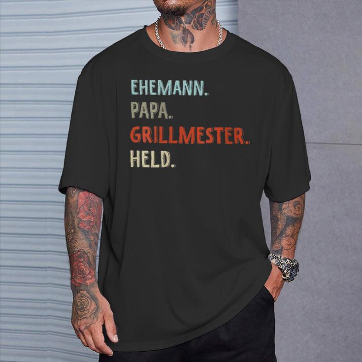 Damen Lustige Idee Zumatertag Ehemann Papa Grillmester Held Mit-Ausschnitt T-Shirt Geschenke für Ihn