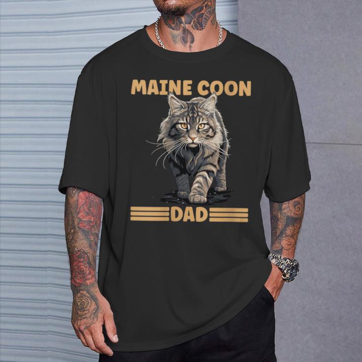 Damen Maine Coon Papa Katzenliebhaber Maine Coon Dad Mit-Ausschnitt T-Shirt Geschenke für Ihn