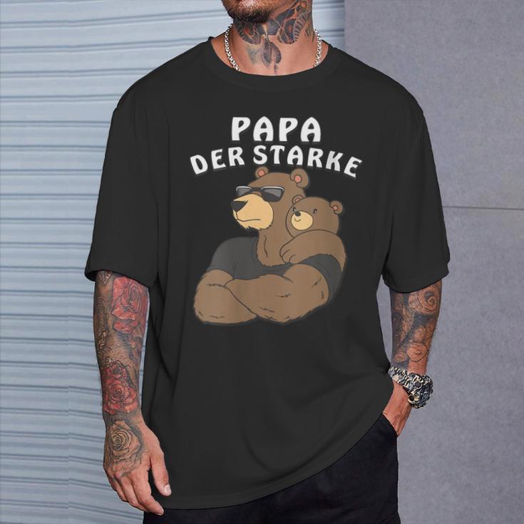 Damen Papa Der Starkeater Familie Bär Papabear Papa Mit-Ausschnitt T-Shirt Geschenke für Ihn