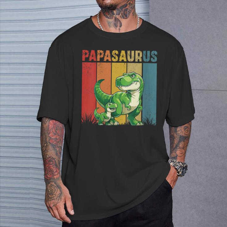 Damen Papasaurusatertag Bester Papa T-Rex Papa Mit-Ausschnitt T-Shirt Geschenke für Ihn