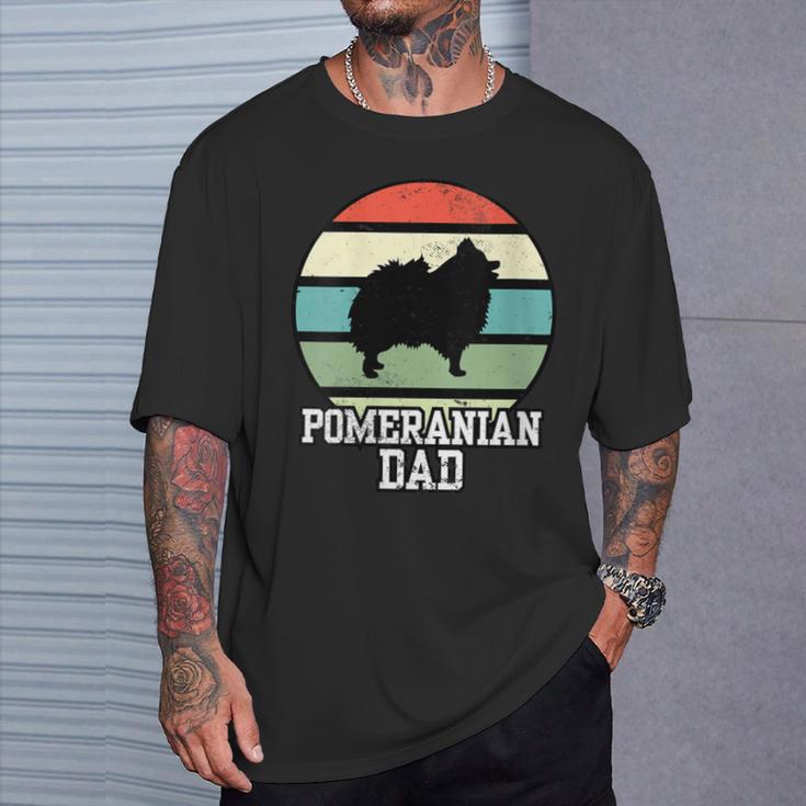 Damen Zwergspitz Papa I Retro Zwergspitz Mit-Ausschnitt T-Shirt Geschenke für Ihn