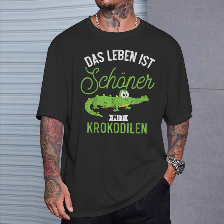 Das Leben Ist Schöner Mit Krokodilen Zoo Animal Crocodile T-Shirt Geschenke für Ihn