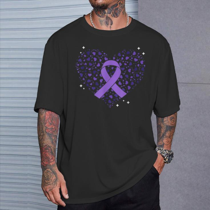 Dementia Heart Alzheimer's Disease Purple Ribbon Awareness T-Shirt Gifts for Him