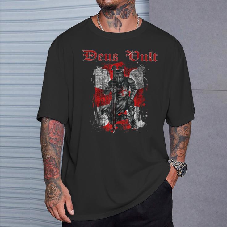 Deus Vult Knights Templar Vintage Crusader T-Shirt Geschenke für Ihn