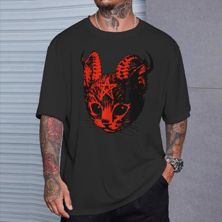 Devil's Satan Demons Kitten Pentagram Cat T-Shirt Geschenke für Ihn