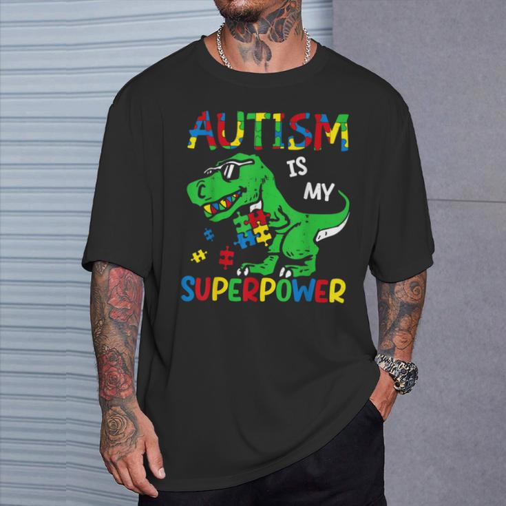 Dinosaur T-Rex Autism Is My Superpower Autism Awareness Boys T-Shirt Gifts for Him