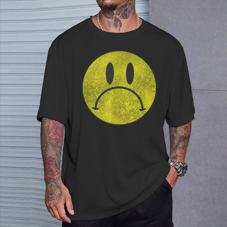 Distressed Frowny Anti Smile Grumpy Sad Face T-Shirt Gifts for Him
