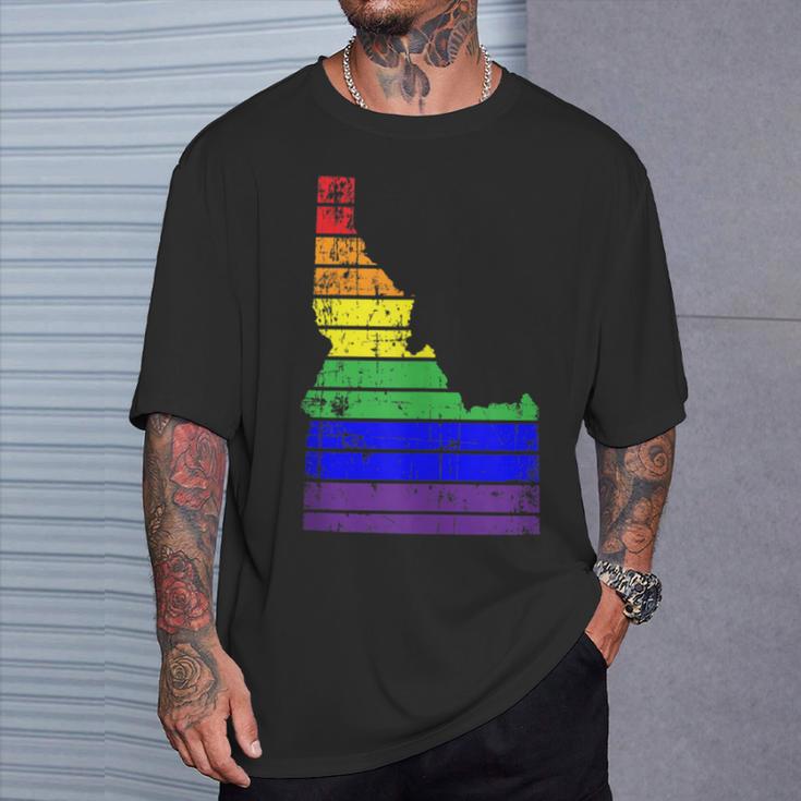 Distressed State Of Idaho Lgbt Rainbow Gay Pride T-Shirt Gifts for Him