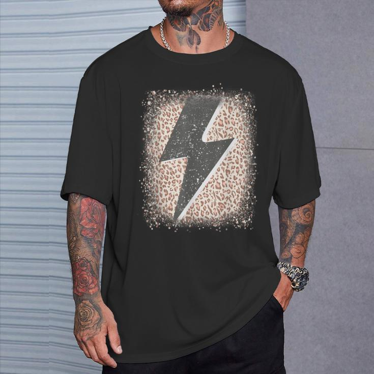 Distressed Thunder Leopard Cheetah Print Lightning Bolt T-Shirt Gifts for Him