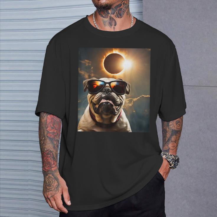 Dog Taking A Selfie With Solar 2024 Eclipse Wearing Glasses T-Shirt Gifts for Him