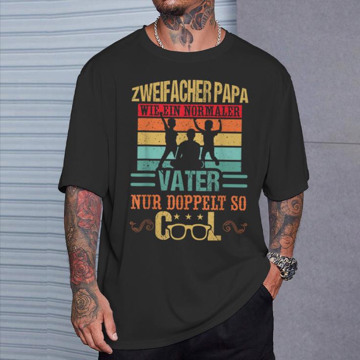 Double Papa Father's Dayon Zwei Kinder Double Father T-Shirt Geschenke für Ihn