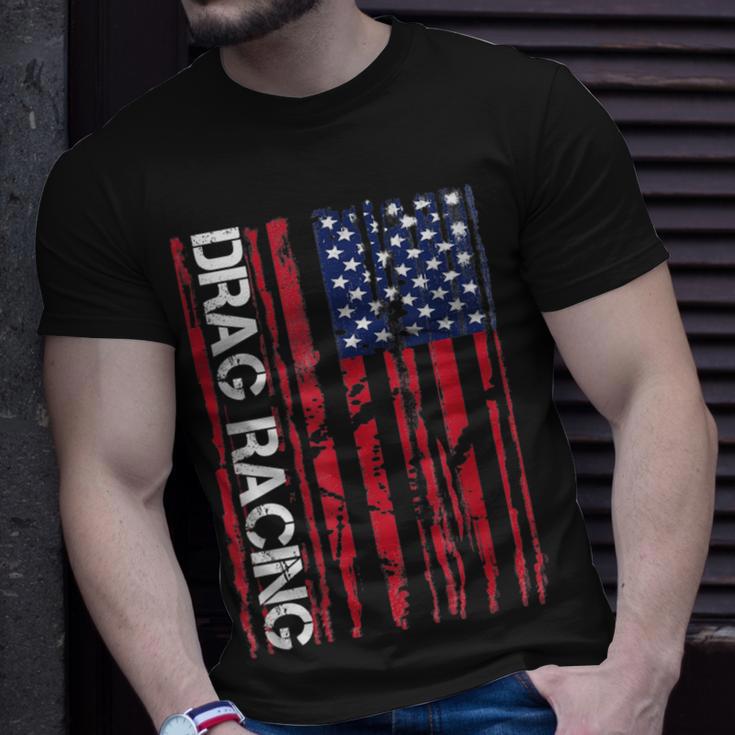 Drag Car Racing Patriotic American Flag T-Shirt Gifts for Him