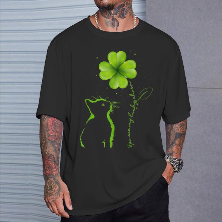 Du Bist Mein Glücksbringer Cat Clover St Patrick Black T-Shirt Geschenke für Ihn