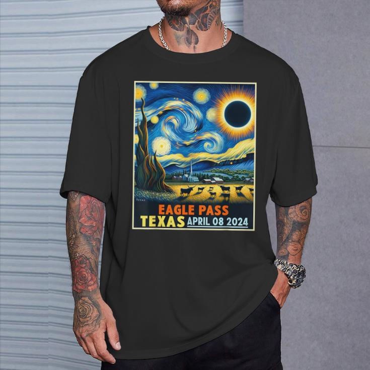 Eagle Pass Texas Total Solar Eclipse 2024 Starry Night T-Shirt Gifts for Him