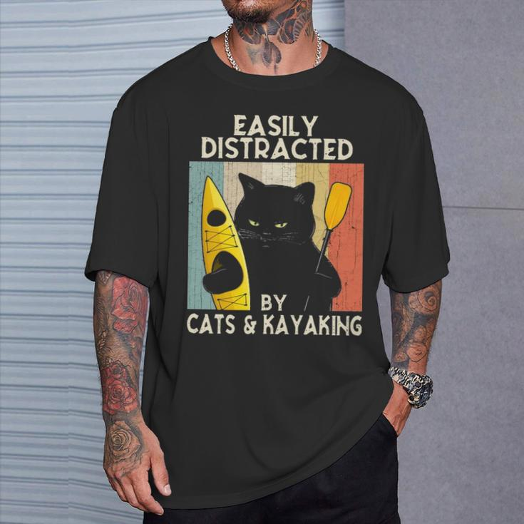 Easily Distracted By Cats & Kayaking Cat Lovers Kayakers T-Shirt Gifts for Him