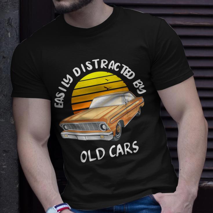 Easily Distracted By Old Cars Classic Car Lover Sunset T-Shirt Gifts for Him