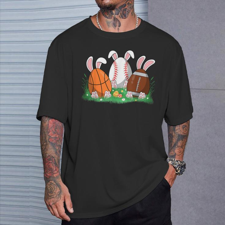 Easter Boys Baseball Basketball Football Bunny Eggs T-Shirt Gifts for Him