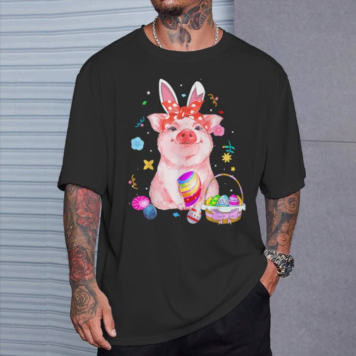 Easter Bunny Spring Pig Bow Egg Hunting Basket Colorful T-Shirt Gifts for Him