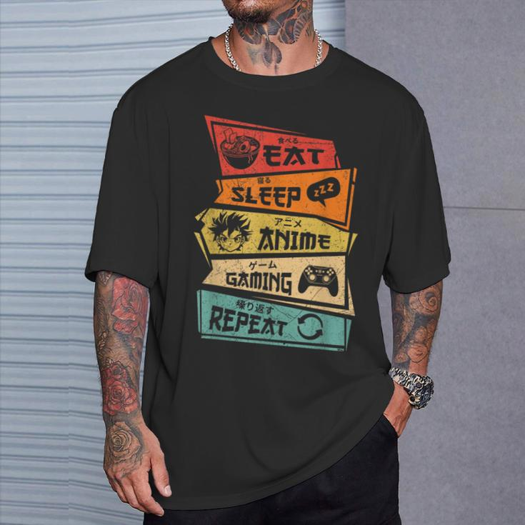 Eat Sleep Anime Gaming Repeat Anime Lover Gamer Fan T-Shirt Gifts for Him
